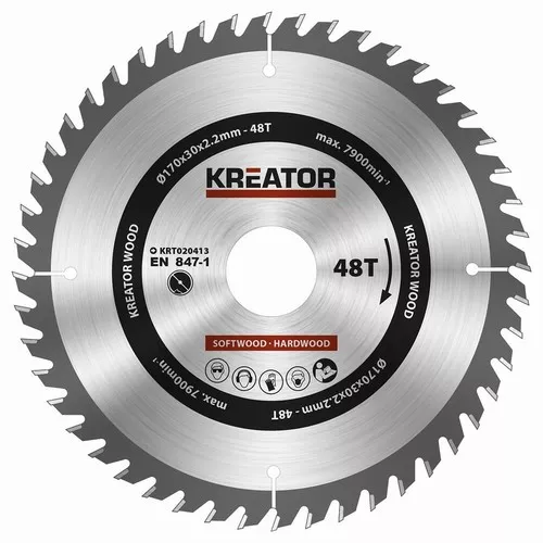 Pilový kotouč na dřevo 170mm, 48T Kreator KRT020413