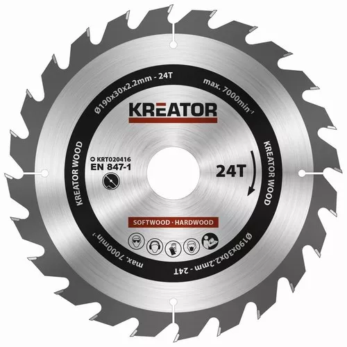 Pilový kotouč na dřevo 190mm, 24T Kreator KRT020416