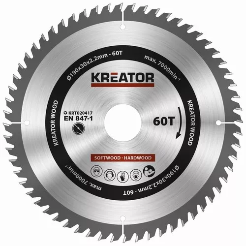 Pilový kotouč na dřevo 190mm, 60T Kreator KRT020417