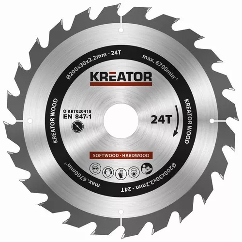 Pilový kotouč na dřevo 200mm, 24T Kreator KRT020418