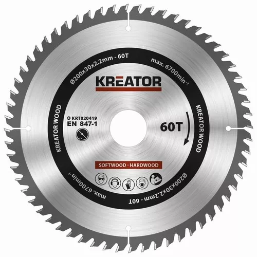 Pilový kotouč na dřevo 200mm, 60T Kreator KRT020419