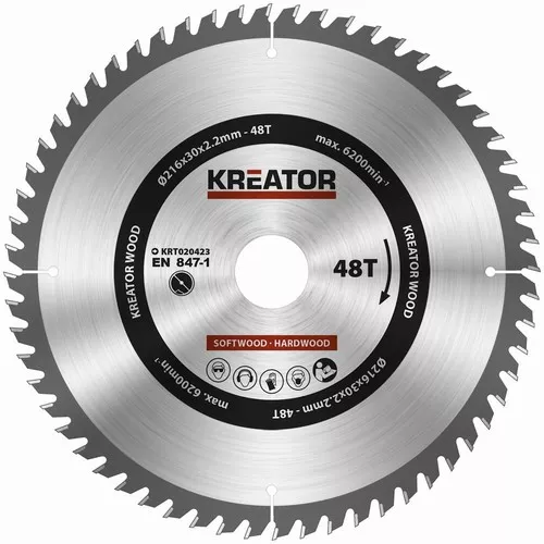 Pilový kotouč na dřevo 216mm, 48T Kreator KRT020423