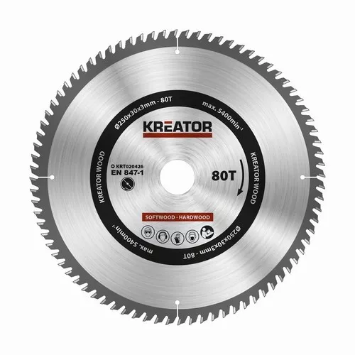 Pilový kotouč na dřevo 250mm, 80T Kreator KRT020426