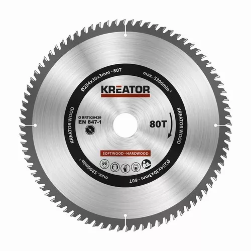 Pilový kotouč na dřevo 254mm, 80T Kreator KRT020429