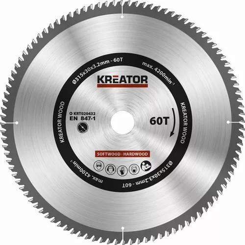 Pilový kotouč na dřevo 315mm, 60T Kreator KRT020432