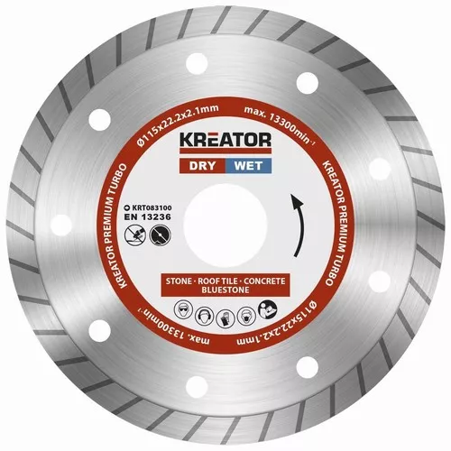 Diamantový kotouč celoobvodový 115mm PREMIUM TURBO Kreator KRT083100