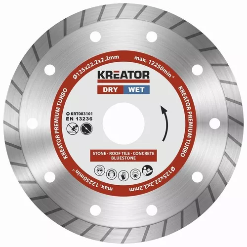 Diamantový kotouč celoobvodový 125mm PREMIUM TURBO Kreator KRT083101