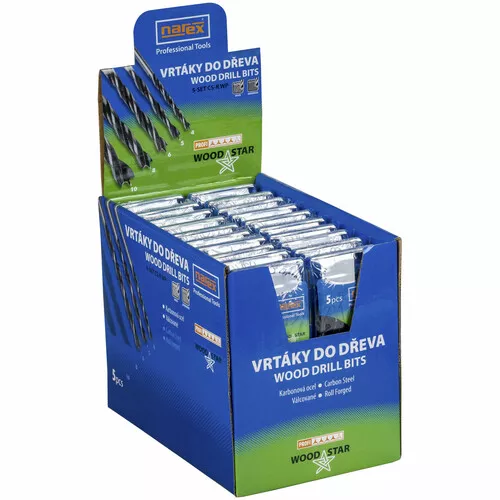 Narex 20× 5-SET CS-R WP - Prodejní displej vrtáků do dřeva pro řemeslníky a náročné kutily