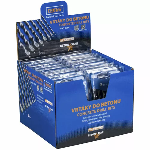 Narex 18× 8-SET 2E BP - Prodejní displej vrtáků pro příklepové vrtání do betonu