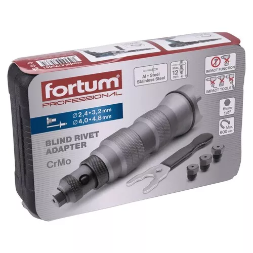 Nástavec nýtovací na vrtačku, pro trhací nýty 2,4-4,8mm, crmov FORTUM 4770651