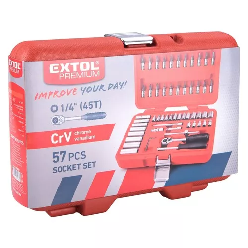 Hlavice nástrčné, sada 57ks, 1/4', crv EXTOL PREMIUM 8818101