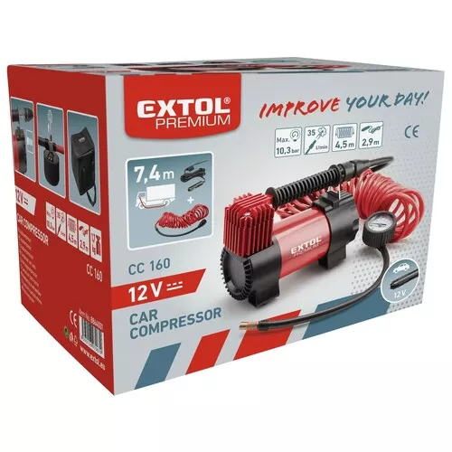 Kompresor auto 12v v tašce s příslušenstvím, 12v, 10,3bar EXTOL PREMIUM 8864001