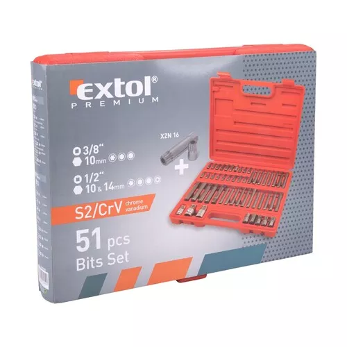 Hroty imbus-torx-xzn, sada 51ks, pro ráčny 3/8", 1/2", s2 EXTOL PREMIUM 8818200