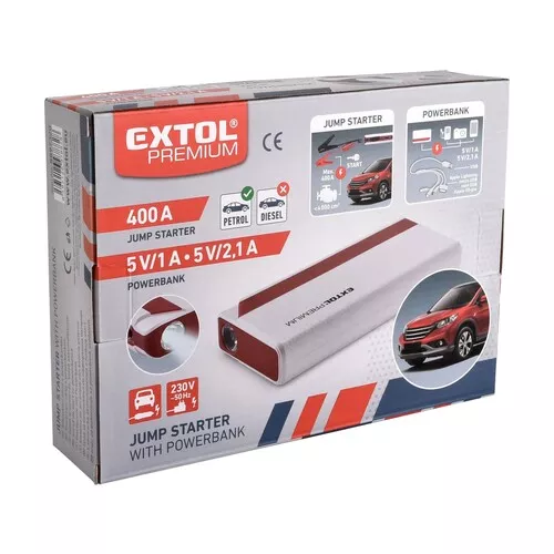 Jump startér, 400a, pro benzínové motory, powerbanka 5v EXTOL PREMIUM 8897320