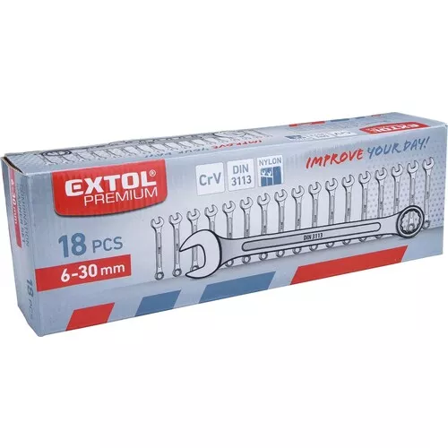 Klíče očkoploché, sada 18ks, 6-30mm, crv EXTOL PREMIUM 6734