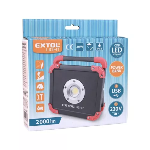 Reflektor led, 2000lm, usb nabíjení s powerbankou EXTOL LIGHT 43134