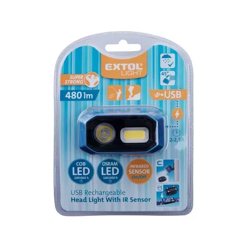 Čelovka 480lm, usb nabíjení, ir čidlo, osram led+cob led EXTOL LIGHT 43183