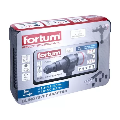 Nástavec nýtovací na vrtačku t, pro trhací nýty 2,4-6,4mm, crmov FORTUM 4770663