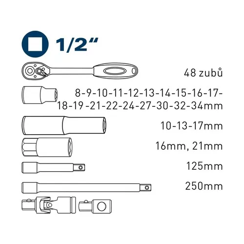 Hlavice nástrčné, sada 29ks, 1/2" FORTUM 4700001