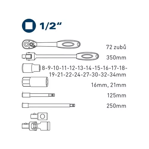 Hlavice nástrčné, sada 27ks, 1/2" FORTUM 4700014