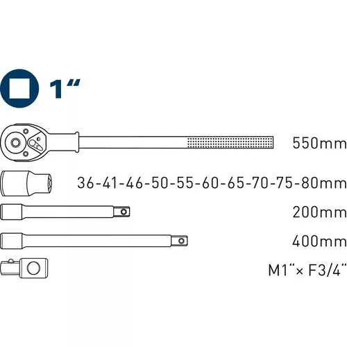 Hlavice nástrčné, sada 15ks, 1" FORTUM 4704012