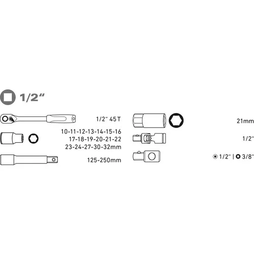 Hlavice nástrčné, sada 24ks, 1/2" EXTOL PREMIUM 8818365