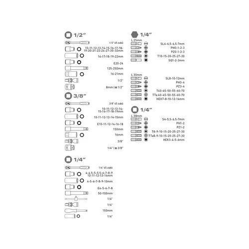 Hlavice nástrčné, sada 172ks, 1/4", 3/8" a 1/2", crv EXTOL PREMIUM 8818346