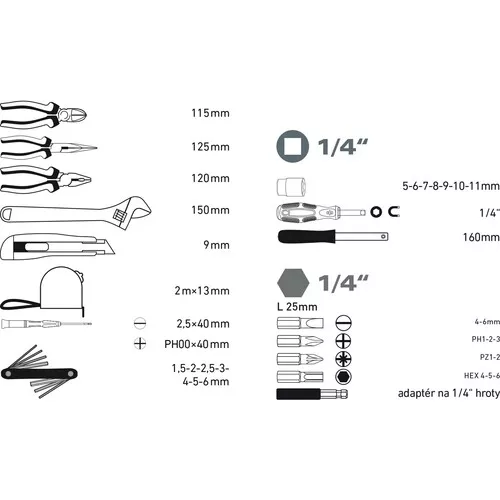 Sada nářadí 35ks, 1/4" EXTOL CRAFT 6581