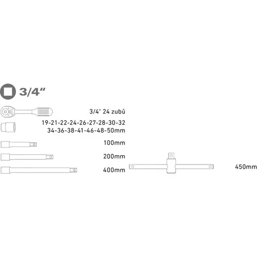 Hlavice nástrčné, sada 22ks, 3/4" EXTOL PREMIUM 8818350