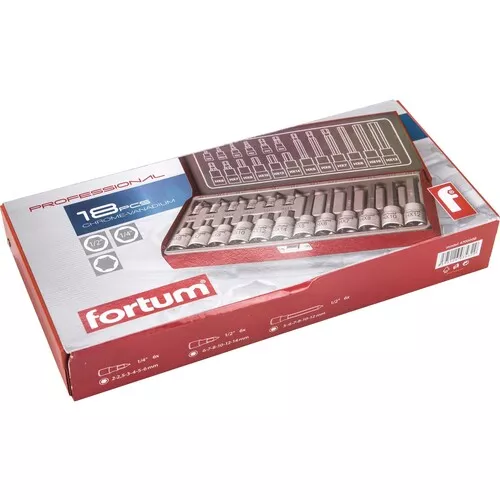 Hlavice zástrčné imbusové, sada 18ks, 1/4", 1/2" FORTUM 4700008