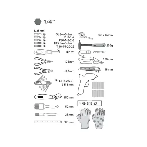 Sada nářadí 68ks, 1/4", crv EXTOL LADY 6593