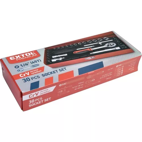Hlavice nástrčné, sada 30ks, 1/4', crv EXTOL PREMIUM 8818361