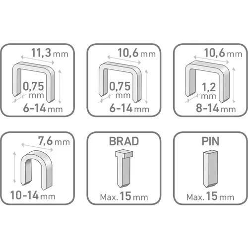 Pistole sponkovací 6funkční, 6-14mm včetně 100ks spon FORTUM 4770704