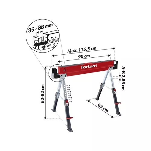 Koza stavební skládací 1kus, nosnost 590kg, výška 61,5-82cm FORTUM 4759999