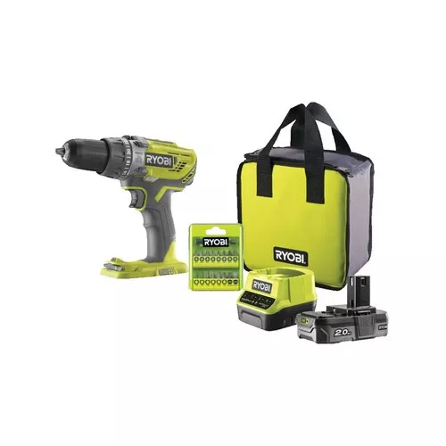 Ryobi R18PD3-120SA17 aku 18V příklepová vrtačka + 1x 2Ah baterie + nabíječka + taška + sada bitů ONE+