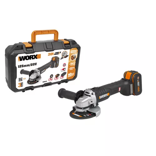 Worx orange WX812 - Aku úhlová bruska 20V, 1x4.0Ah - Powershare