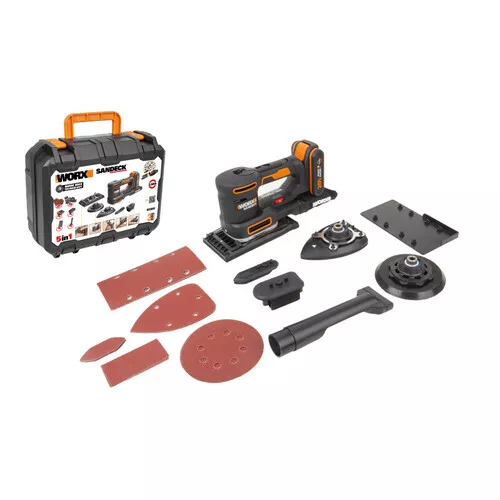 Worx orange WX820 - Aku multifunkční bruska 5v1 20V, 1x2.0Ah - Powershare