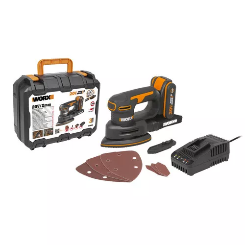 Worx orange WX822 - Aku vibrační bruska 20V, 1x2.0Ah - Powershare