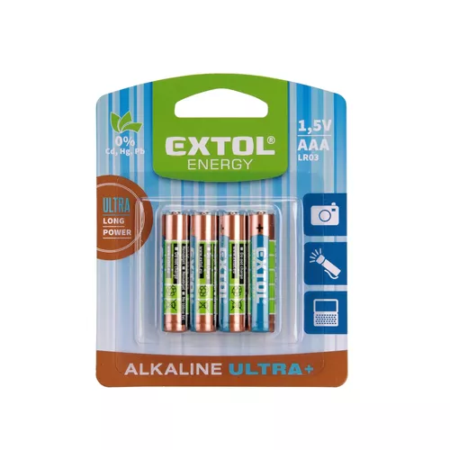 Baterie alkalické, 4ks, 1,5v aaa (lr03) EXTOL ENERGY 42010