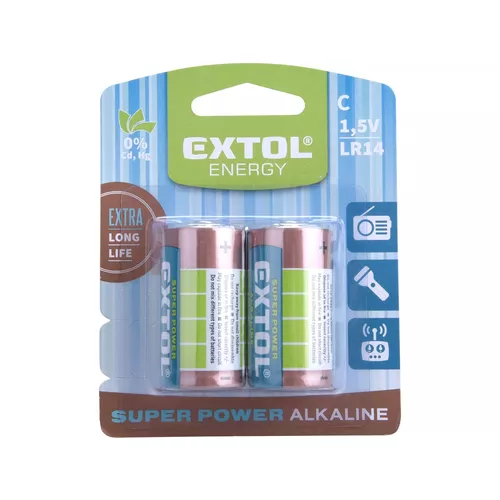 Baterie alkalické, 2ks, 1,5v c (lr14) EXTOL ENERGY 42014