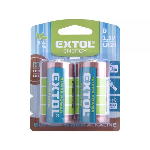 Baterie alkalické, 2ks, 1,5v d (lr20) EXTOL ENERGY 42015