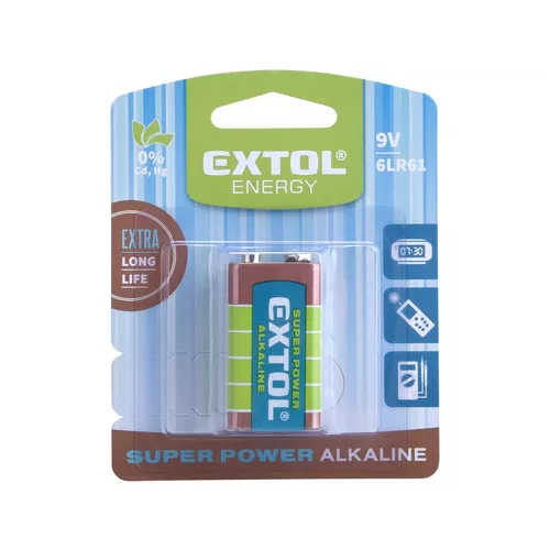 Baterie alkalické, 1ks, 9v (6lr61) EXTOL ENERGY 42016