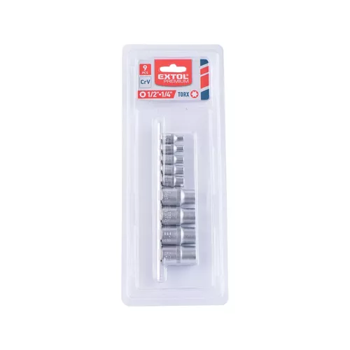 Hlavice nástrčné vnitřní torx , sada 9ks, 1/4",1/2", crv EXTOL PREMIUM 8818114