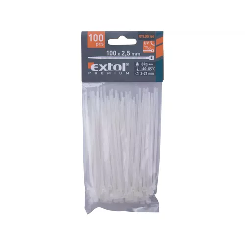 Pásky stahovací na kabely bílé, 100x2,5mm, 100ks, nylon pa66 EXTOL PREMIUM 8856102