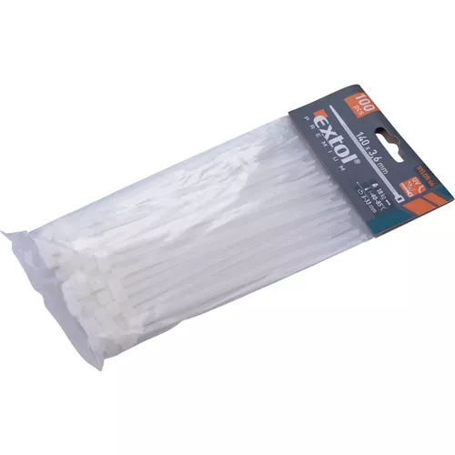 Pásky stahovací na kabely bílé, 140x3,6mm, 100ks, nylon pa66 EXTOL PREMIUM 8856105