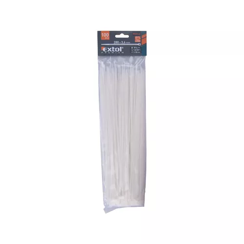Pásky stahovací na kabely bílé, 280x3,6mm, 100ks, nylon pa66 EXTOL PREMIUM 8856108