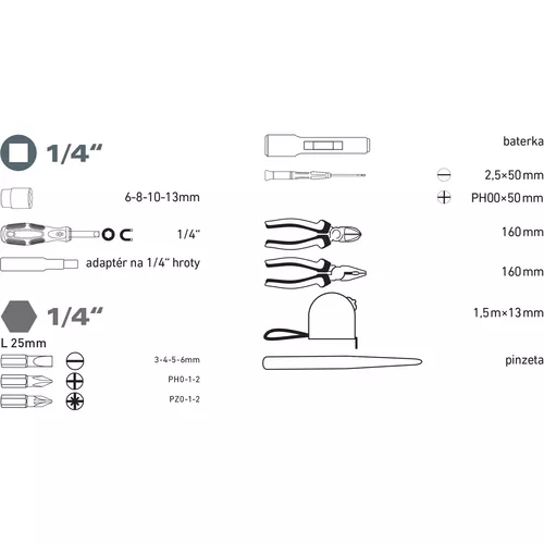 Sada nářadí 24ks, 1/4" EXTOL LADY 6595