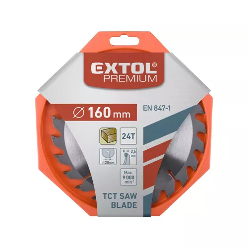 Kotouč pilový s sk plátky, o 160x2,6x20mm, 24t EXTOL PREMIUM 8803213