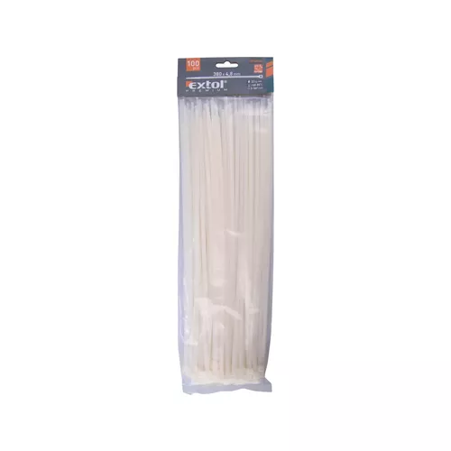 Pásky stahovací na kabely bílé, 380x4,8mm, 100ks, nylon pa66 EXTOL PREMIUM 8856114