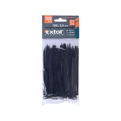 Pásky stahovací na kabely černé, 100x2,5mm, 100ks, nylon pa66 EXTOL PREMIUM 8856152